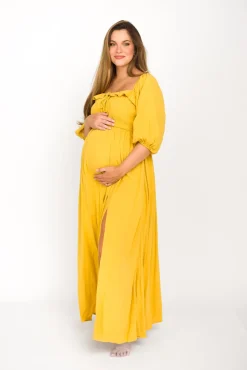 Best Worth Collective Devon Smocked Maxi Dress in Mustard - Bump Friendly