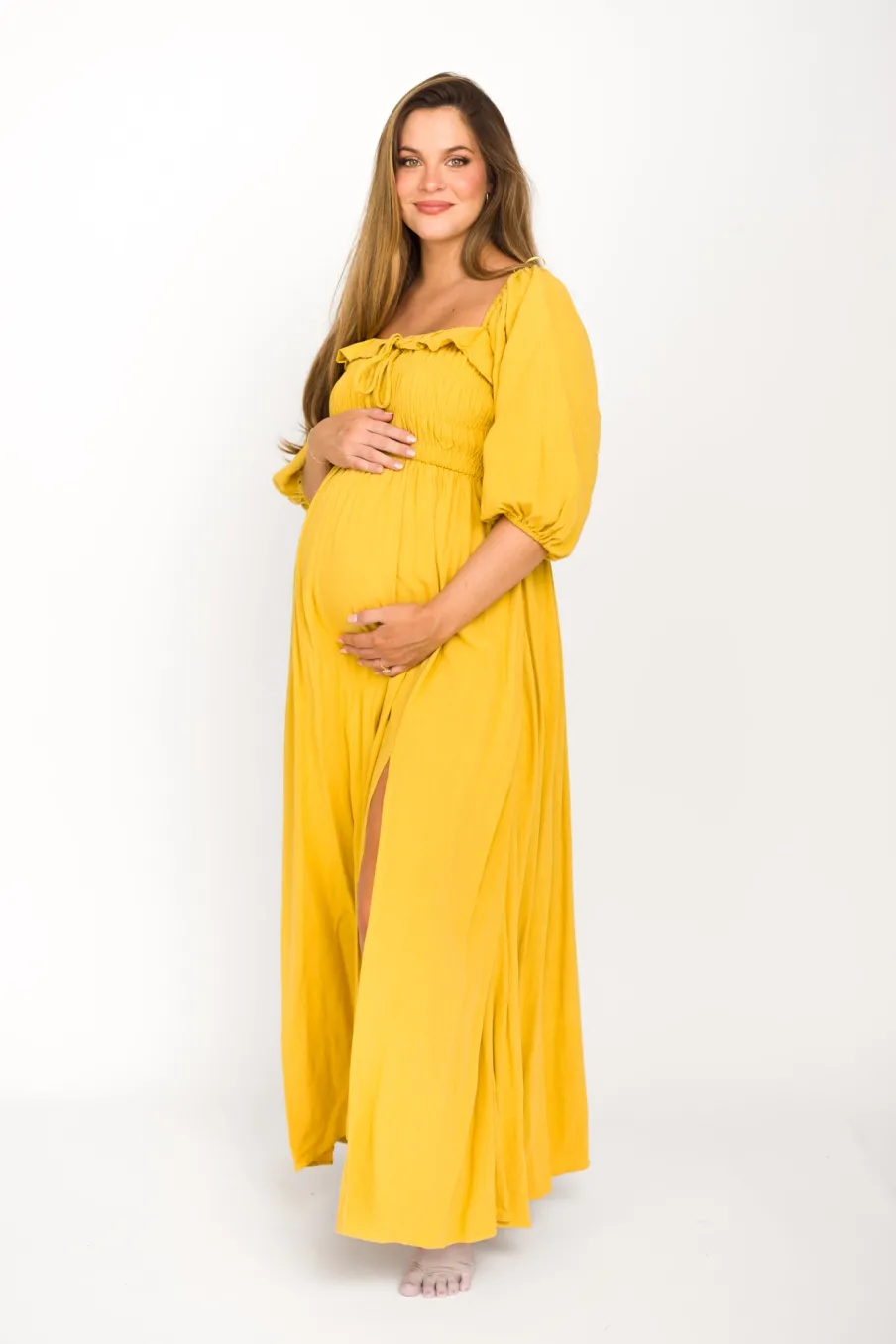 Best Worth Collective Devon Smocked Maxi Dress in Mustard - Bump Friendly