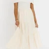 Outlet Worth Collective Dina Off-the-Shoulder Tiered Midi Dress in Cream
