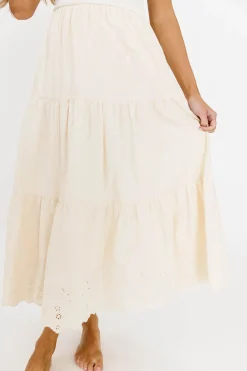 Outlet Worth Collective Dina Off-the-Shoulder Tiered Midi Dress in Cream