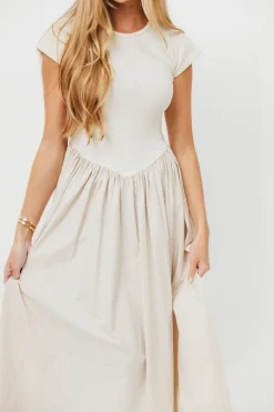 Clearance Worth Collective Dolores Rib and Woven Skirt Combo Dress in Cream