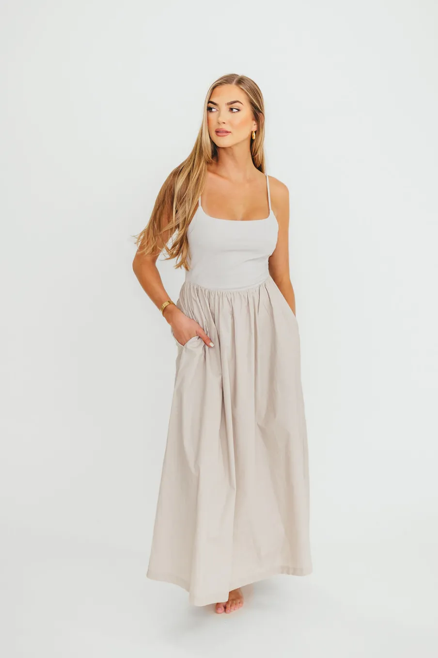 Clearance Worth Collective Dorit Everyday Elegance Stretch Top Maxi Dress in Stone