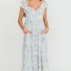 Outlet Worth Collective Dorothy Floral Button-up Maxi Dress in Blue/White - Nursing Friendly