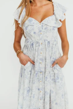 Outlet Worth Collective Dorothy Floral Button-up Maxi Dress in Blue/White - Nursing Friendly