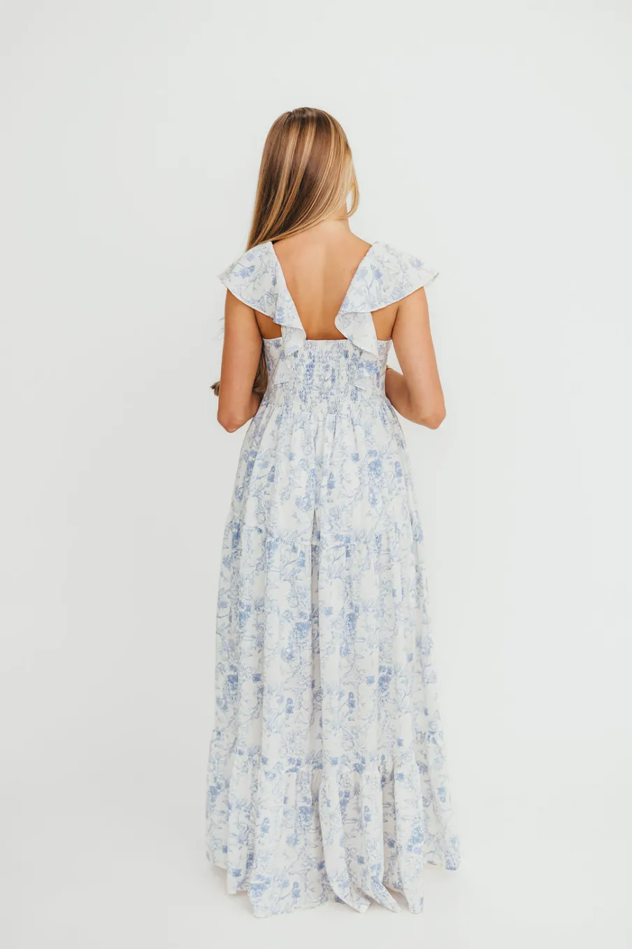 Outlet Worth Collective Dorothy Floral Button-up Maxi Dress in Blue/White - Nursing Friendly