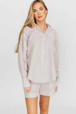 Hot Worth Collective Dove Stripe Shirt in Almond/Scarlet