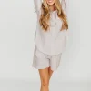 Online Worth Collective Dove Stripe Shorts in Almond/Scarlet