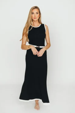 Sale Worth Collective Drew Sleeveless Ribbed Knit Midi Dress in Black/White