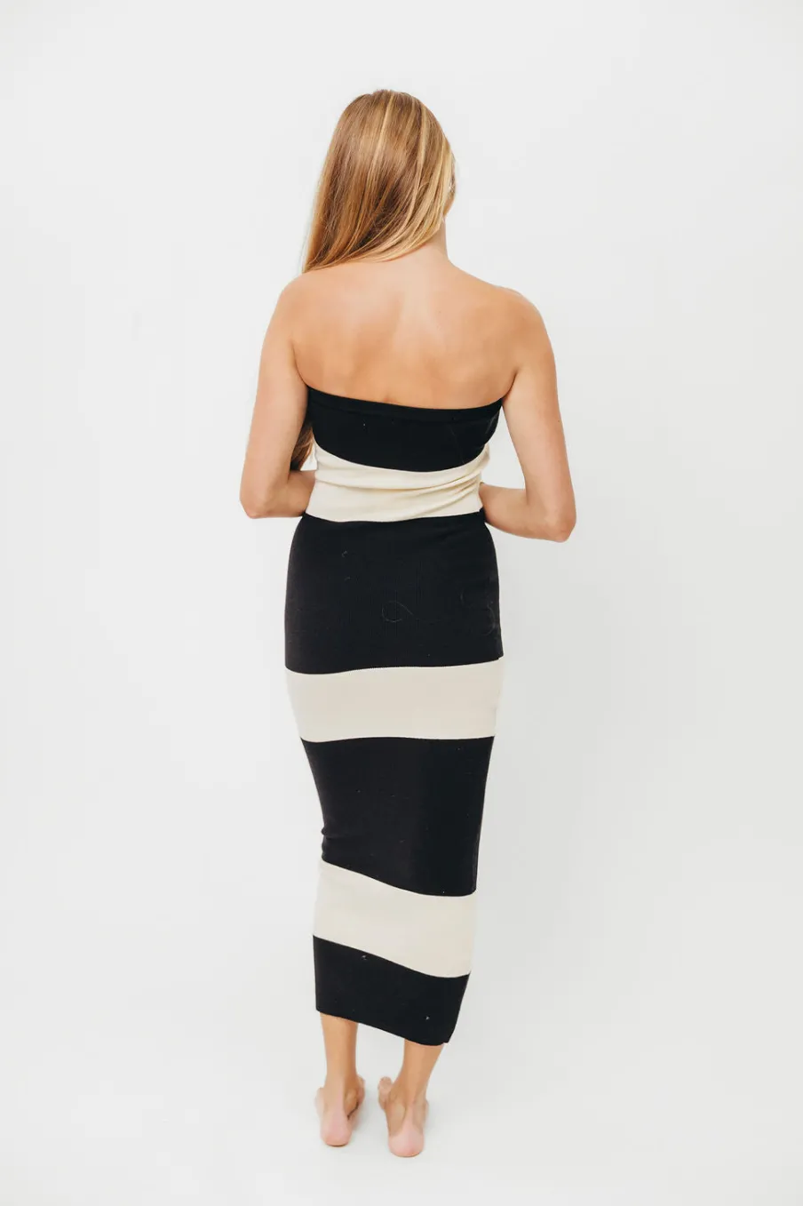 Online Worth Collective Eboni Knit Strapless Maxi Bodycon Tubetop Dress in Stripe