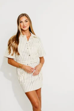 Hot Worth Collective Eden Striped Short Sleeve Jacket in Blue