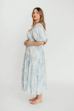 Best Worth Collective Elena Floral Print Smocked Midi Dress in Blue - Bump Friendly & Inclus