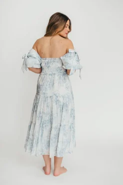 Best Worth Collective Elena Floral Print Smocked Midi Dress in Blue - Bump Friendly & Inclus