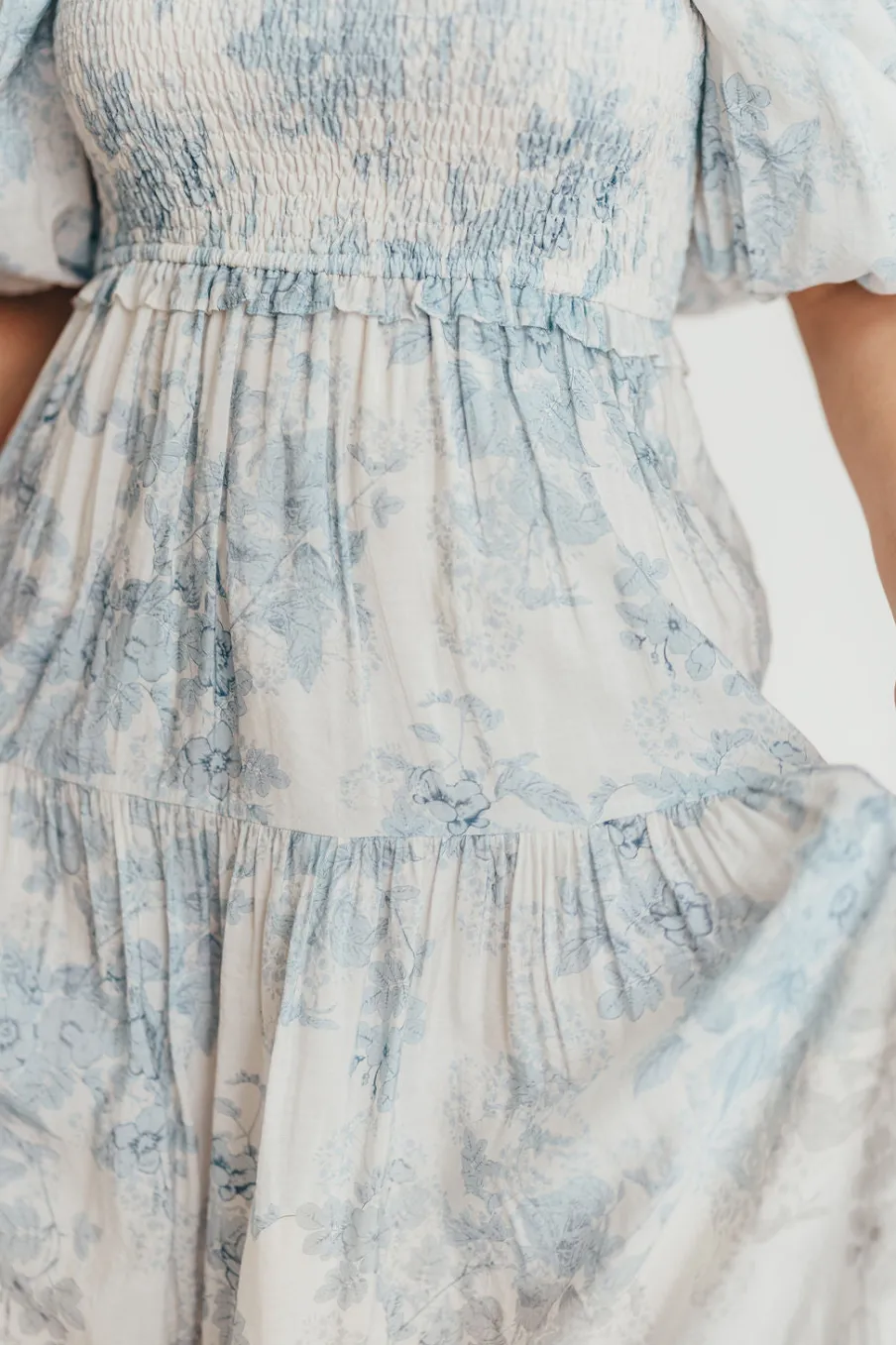 Best Worth Collective Elena Floral Print Smocked Midi Dress in Blue - Bump Friendly & Inclus