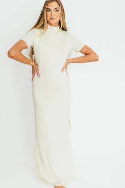 Online Worth Collective Ellis Maxi Dress in Ivory - Bump Friendly