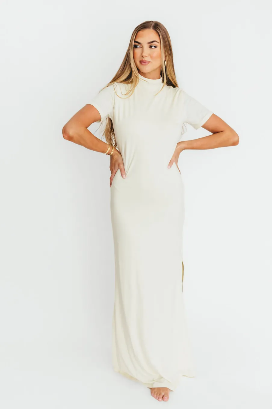 Online Worth Collective Ellis Maxi Dress in Ivory - Bump Friendly