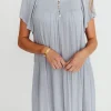 Online Worth Collective Eloise Flutter Sleeve Midi Dress in Slate