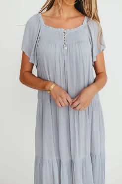 Online Worth Collective Eloise Flutter Sleeve Midi Dress in Slate