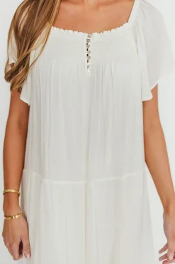 Online Worth Collective Eloise Flutter Sleeve Midi Dress in Off-White