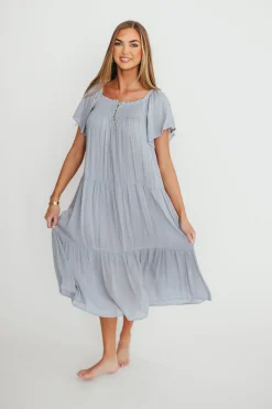 Online Worth Collective Eloise Flutter Sleeve Midi Dress in Slate