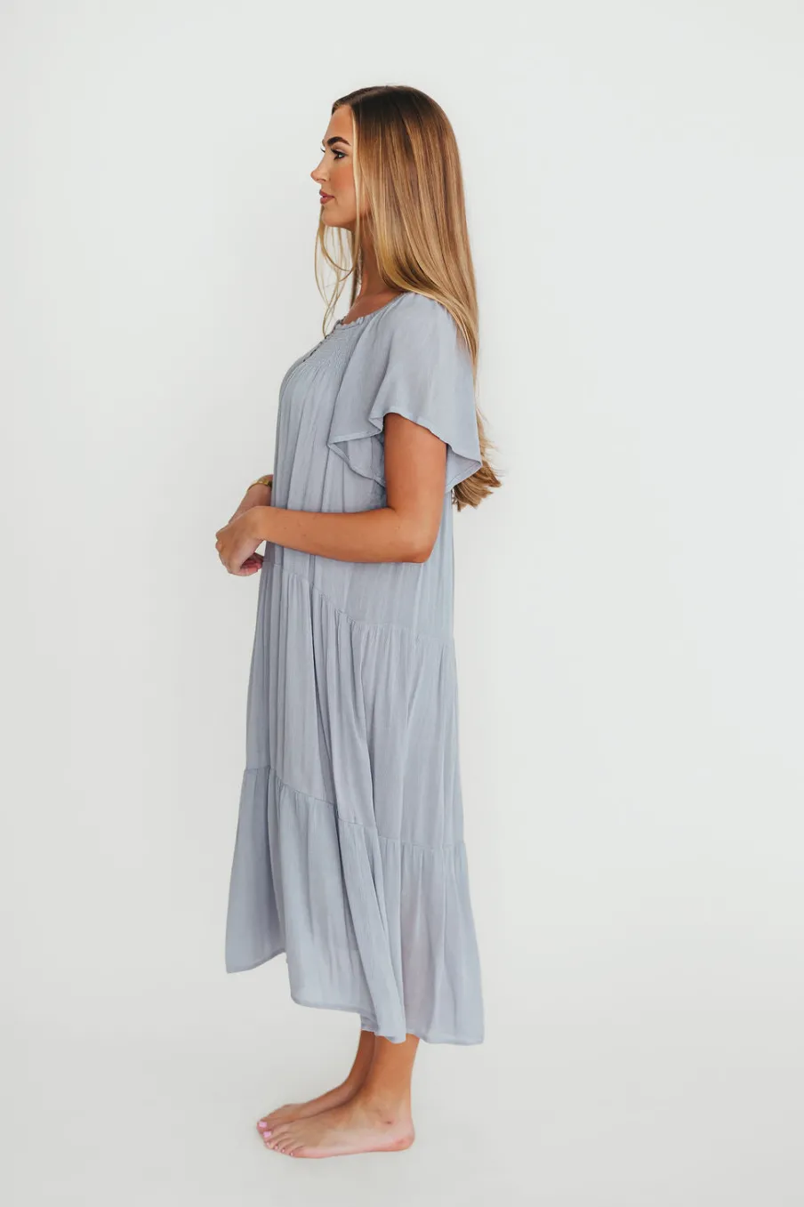 Online Worth Collective Eloise Flutter Sleeve Midi Dress in Slate