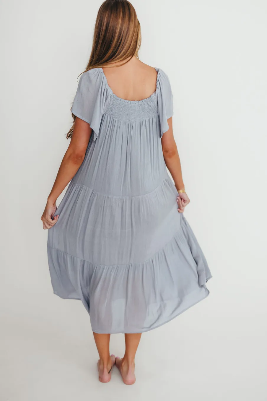 Online Worth Collective Eloise Flutter Sleeve Midi Dress in Slate