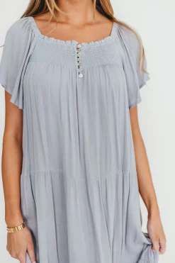 Online Worth Collective Eloise Flutter Sleeve Midi Dress in Slate