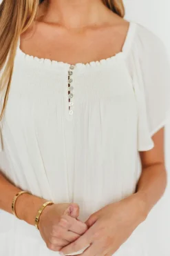Online Worth Collective Eloise Flutter Sleeve Midi Dress in Off-White
