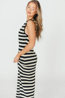Best Worth Collective Elsie Knit Midi Dress in Black/Natural Stripe