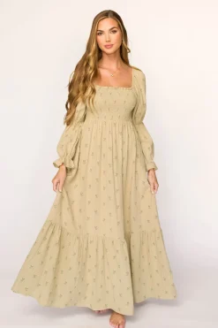 Sale Worth Collective Emerson 100% Cotton Gauze Maxi Dress in Thyme - Bump Friendly