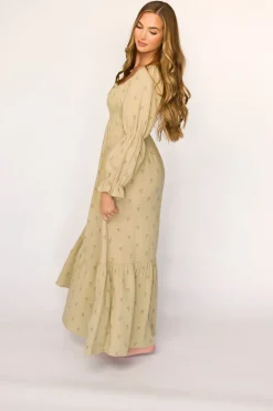 Sale Worth Collective Emerson 100% Cotton Gauze Maxi Dress in Thyme - Bump Friendly