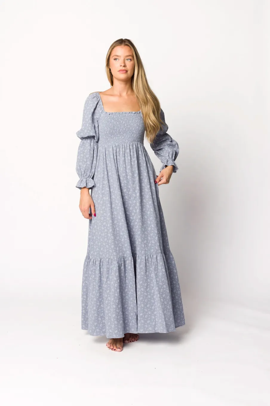 Sale Worth Collective Emerson 100% Cotton Gauze Maxi Dress in Indigo - Bump Friendly