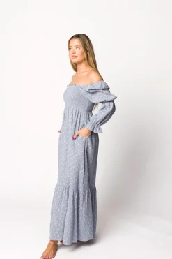 Sale Worth Collective Emerson 100% Cotton Gauze Maxi Dress in Indigo - Bump Friendly