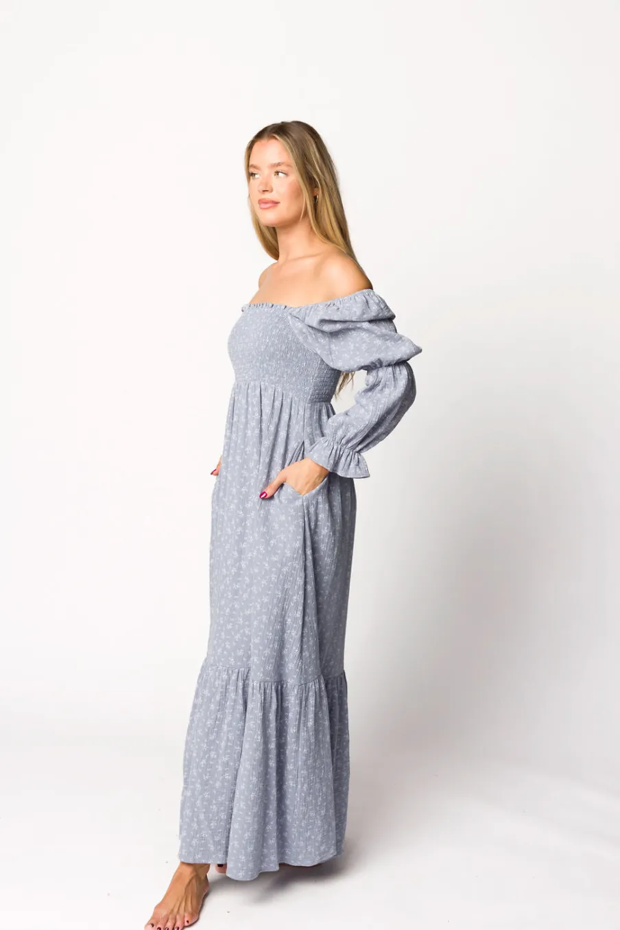 Sale Worth Collective Emerson 100% Cotton Gauze Maxi Dress in Indigo - Bump Friendly