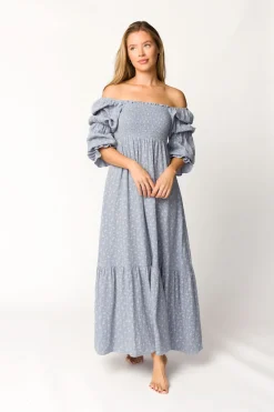 Sale Worth Collective Emerson 100% Cotton Gauze Maxi Dress in Indigo - Bump Friendly