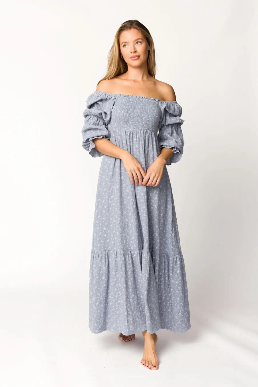 Sale Worth Collective Emerson 100% Cotton Gauze Maxi Dress in Indigo - Bump Friendly