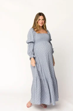 Sale Worth Collective Emerson 100% Cotton Gauze Maxi Dress in Indigo - Bump Friendly