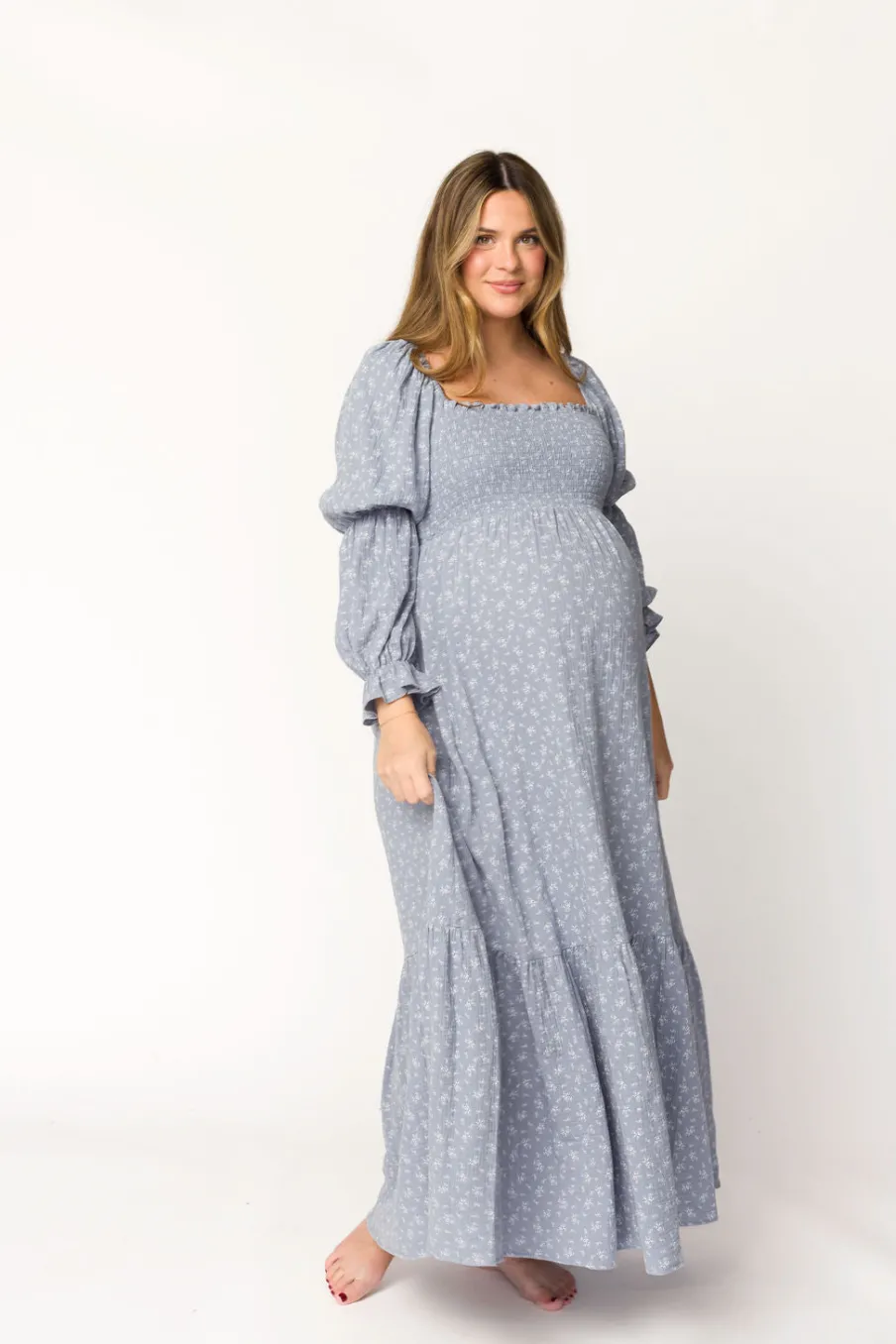 Sale Worth Collective Emerson 100% Cotton Gauze Maxi Dress in Indigo - Bump Friendly