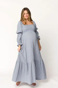Sale Worth Collective Emerson 100% Cotton Gauze Maxi Dress in Indigo - Bump Friendly