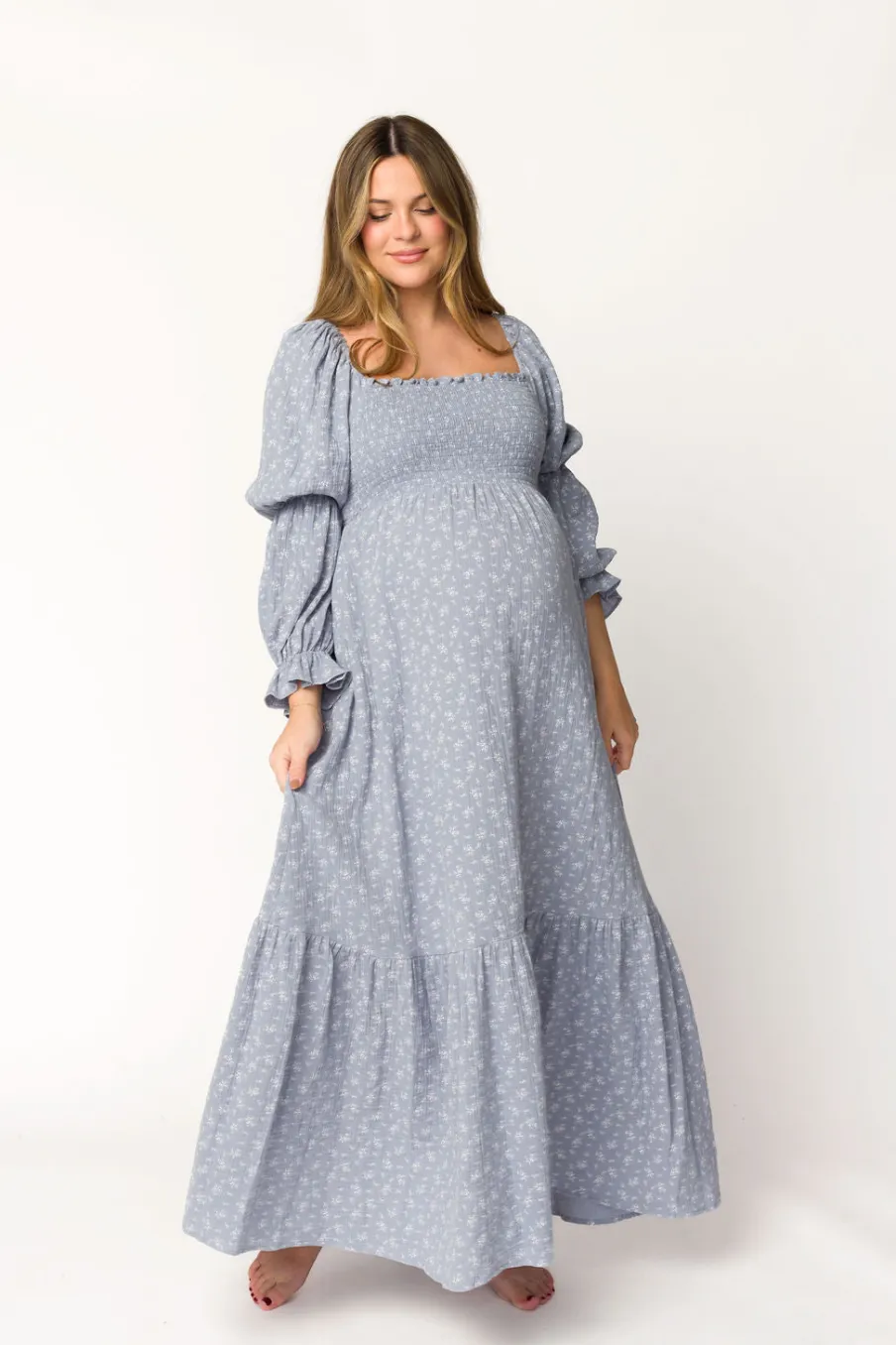 Sale Worth Collective Emerson 100% Cotton Gauze Maxi Dress in Indigo - Bump Friendly