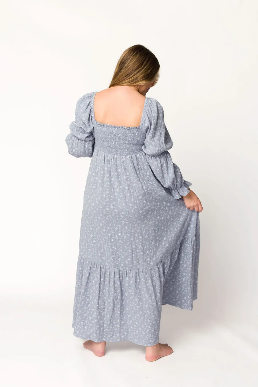 Sale Worth Collective Emerson 100% Cotton Gauze Maxi Dress in Indigo - Bump Friendly