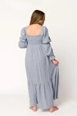 Sale Worth Collective Emerson 100% Cotton Gauze Maxi Dress in Indigo - Bump Friendly