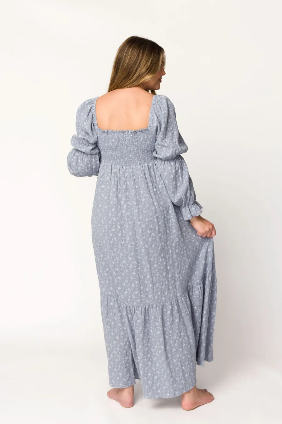 Sale Worth Collective Emerson 100% Cotton Gauze Maxi Dress in Indigo - Bump Friendly