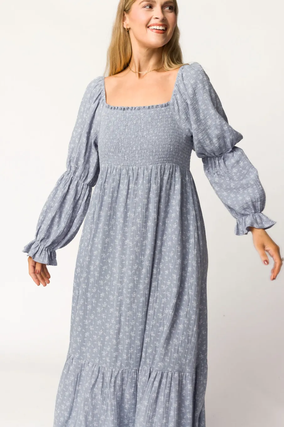 Sale Worth Collective Emerson 100% Cotton Gauze Maxi Dress in Indigo - Bump Friendly