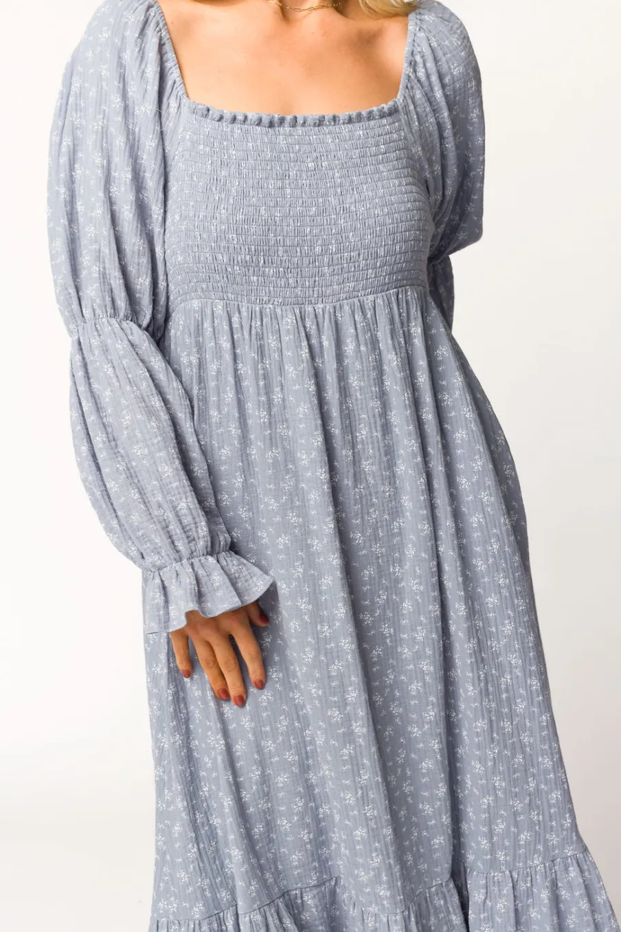 Sale Worth Collective Emerson 100% Cotton Gauze Maxi Dress in Indigo - Bump Friendly