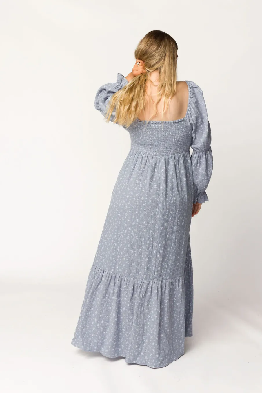Sale Worth Collective Emerson 100% Cotton Gauze Maxi Dress in Indigo - Bump Friendly