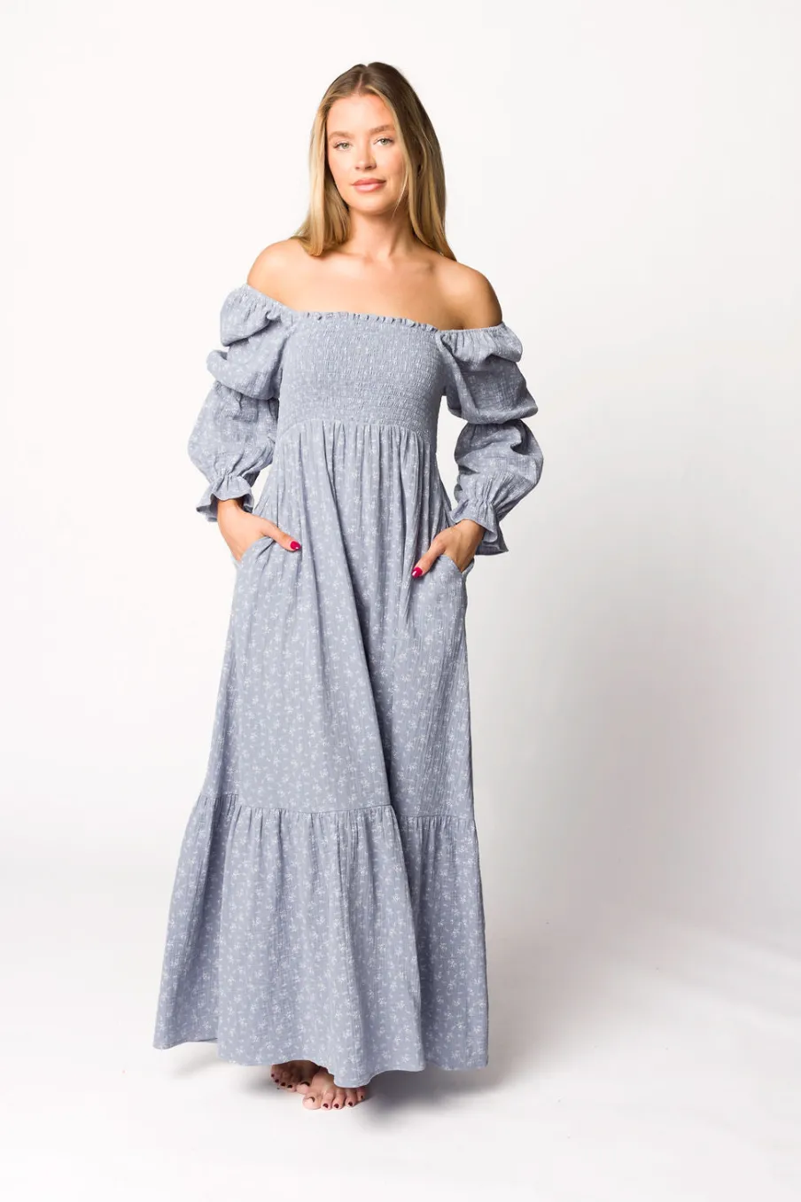 Sale Worth Collective Emerson 100% Cotton Gauze Maxi Dress in Indigo - Bump Friendly