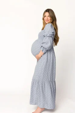 Sale Worth Collective Emerson 100% Cotton Gauze Maxi Dress in Indigo - Bump Friendly