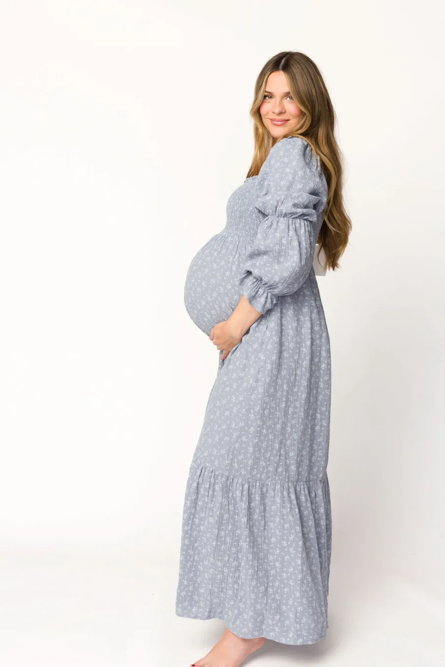Sale Worth Collective Emerson 100% Cotton Gauze Maxi Dress in Indigo - Bump Friendly