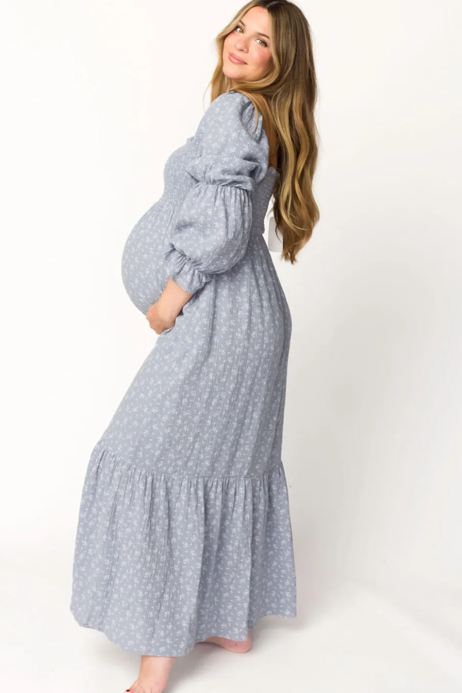 Sale Worth Collective Emerson 100% Cotton Gauze Maxi Dress in Indigo - Bump Friendly