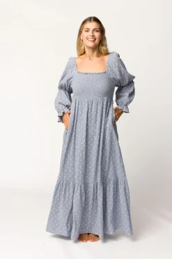 Sale Worth Collective Emerson 100% Cotton Gauze Maxi Dress in Indigo - Bump Friendly